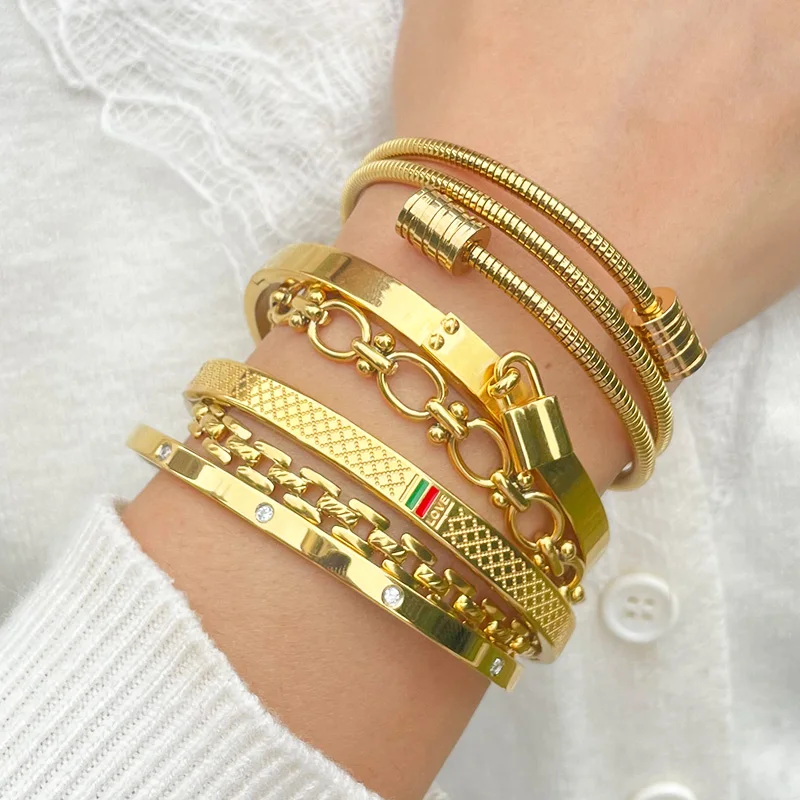 Zalman Zlatý reťazový odkaz náramok pre ženy unisex z nehrdzavejúcej ocele Charm Love Bangle Sets
