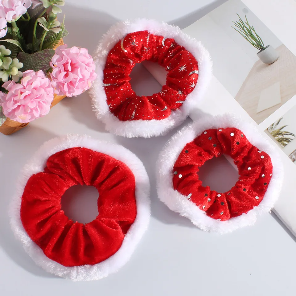 Zamatové plyšové vianočné vlasy lano High Elasticity Snow Sneh Sucks Scrunchies trblietavý držiak na cop