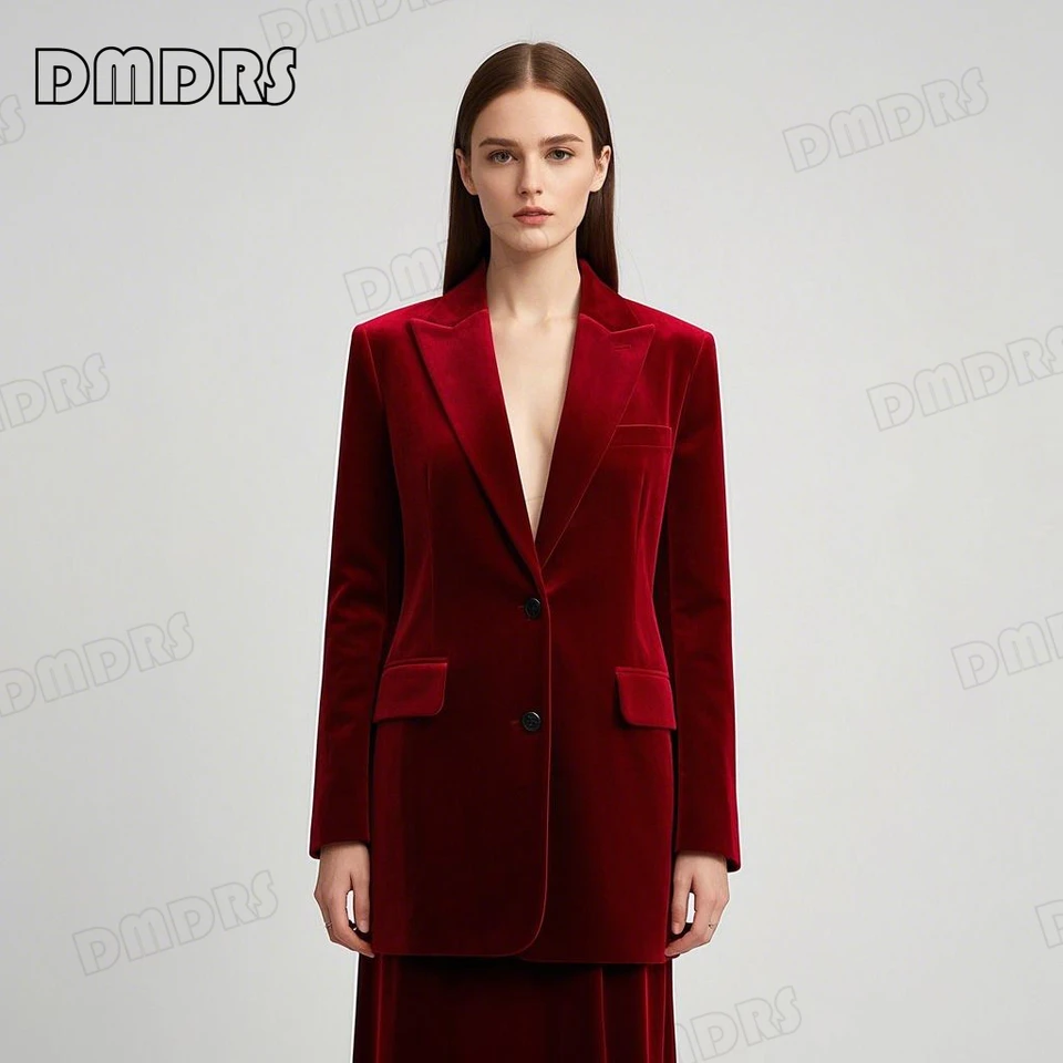 Zamatový oblek pre ženy, solídny tenký sako, módny jesenný zimný tuxedo outfit pre večierok, veľa farieb a veľkosť
