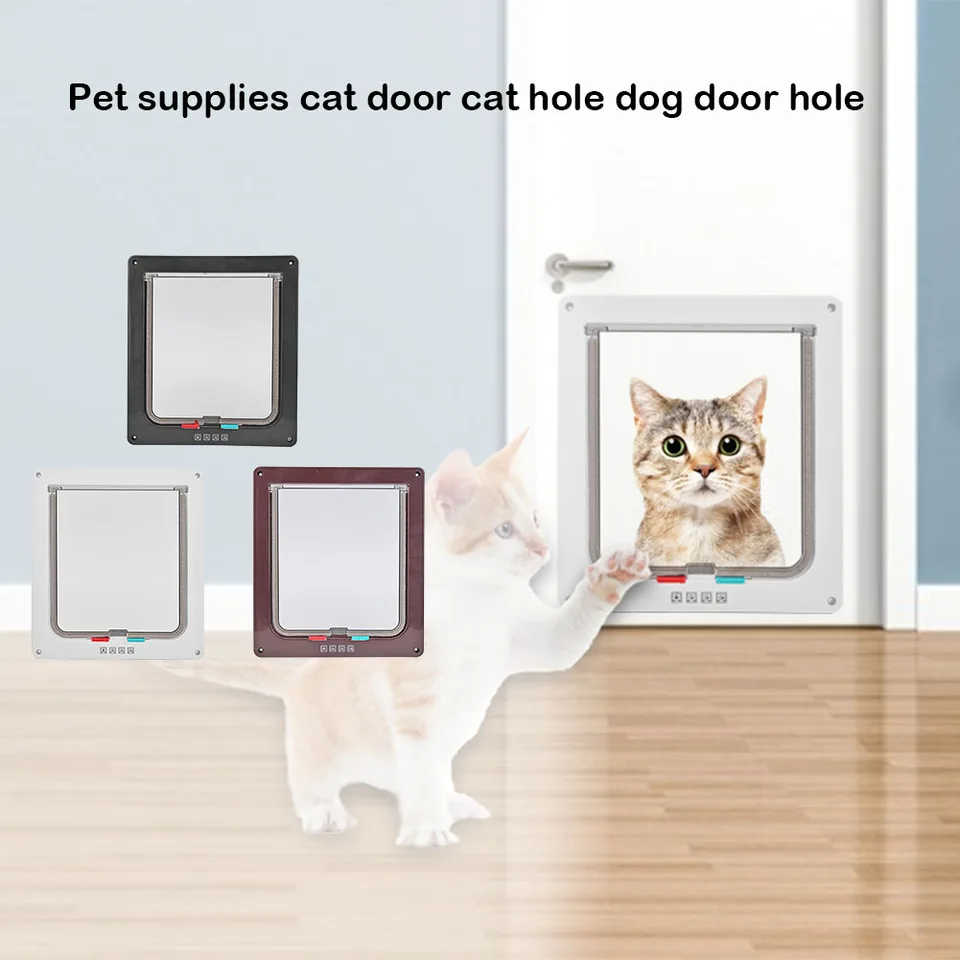 Zamykateľná psová mačka bezpečnostná klapka Dvere 4 Way Kitten Puppy Pets Plastové dvere brány