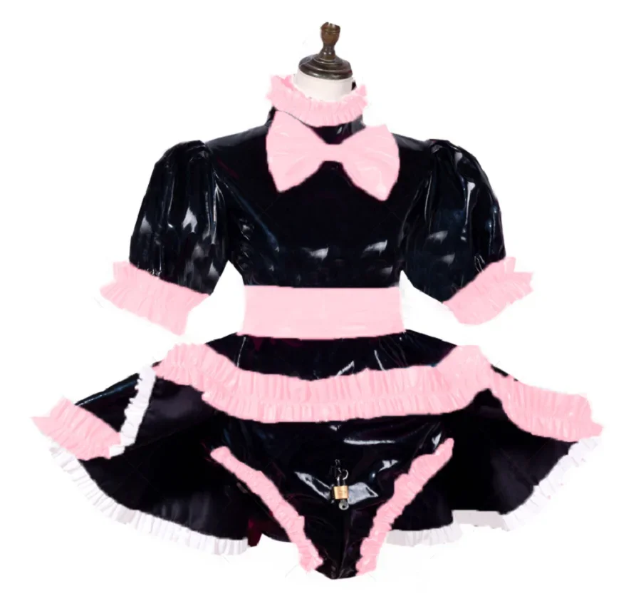 Zamykateľné sissy cosplay pvc šaty lolita štýl spodná bielizeň francúzska slúžka šaty sladké halloween kombinézy prispôsobené