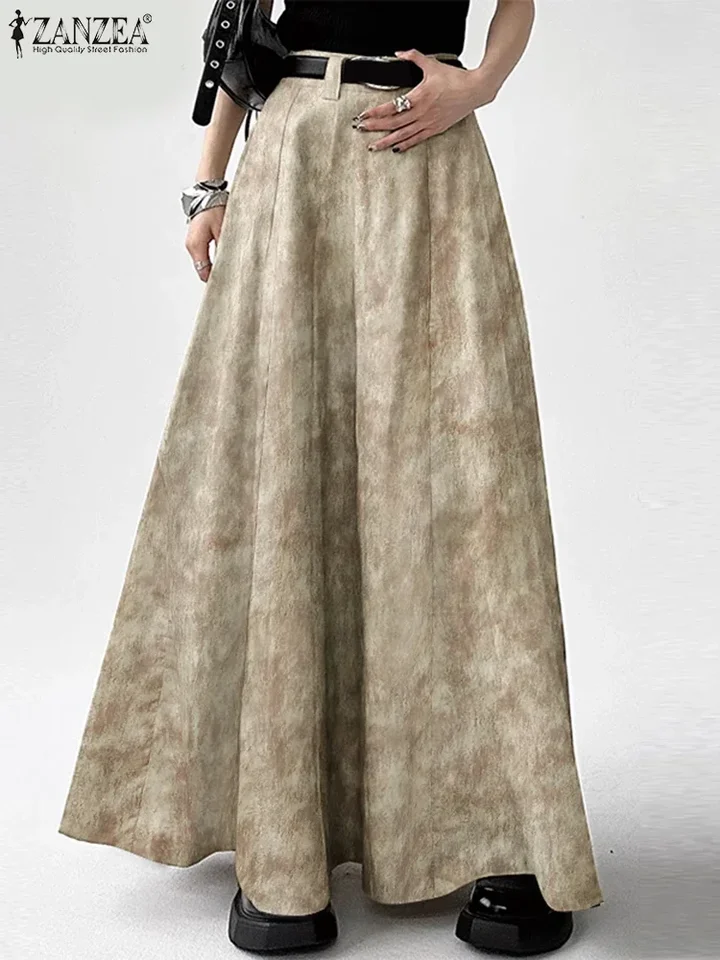 Zanzea American Retro Women Streetwear Maxi sukne Trendy s vysokým pásom kravaty a-line faldas 2025 jarná elegantná večierok dlhé jupy