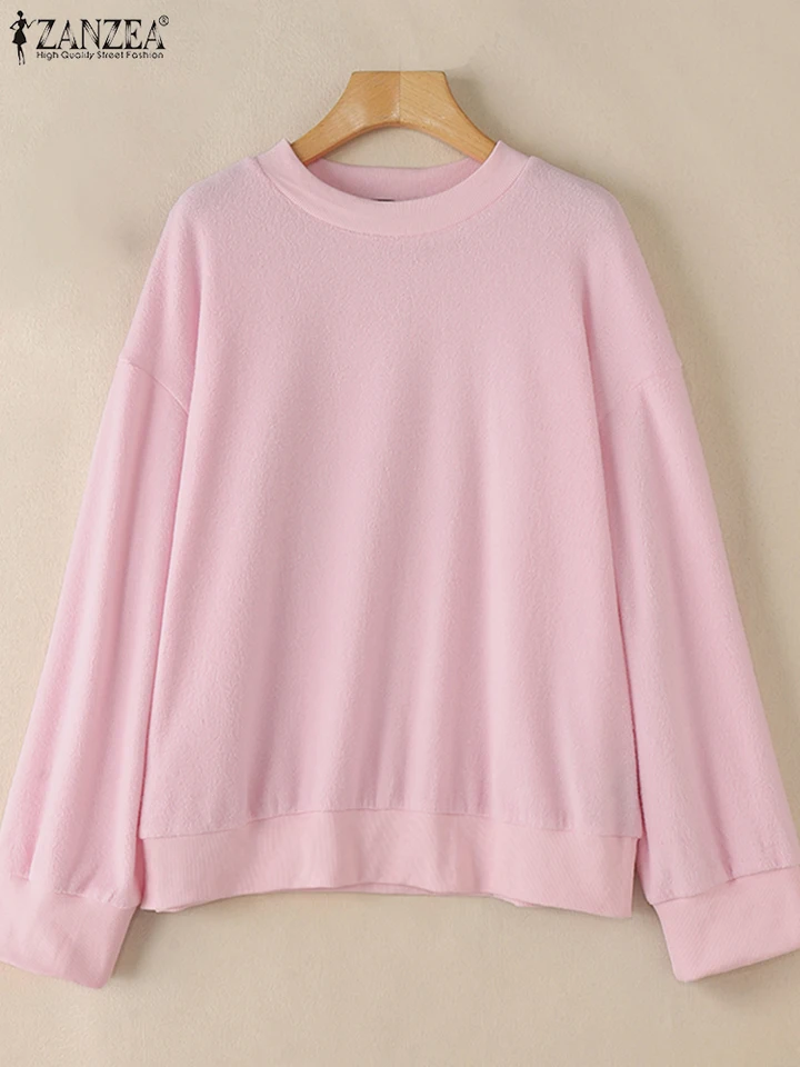 Zanzea Fashion Autumn Fleece Hoodies 2024 Kórejské elegantné oblečenie Ženy Príležitostné pevné sviatky Prázdniny s dlhým rukávom voľné mikiny