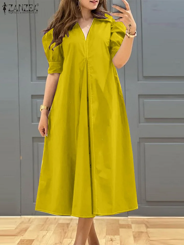 Zanzea Fashion V-krstné pasey šaty Dámske dámske šaty s krátkym rukávom 2024 letné elegantné elegantné ulice voľné šaty nadrozmerné