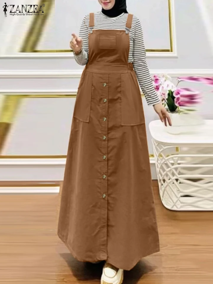 Zanzea módna moslimská abaya letné letné ženy bez rukávov Celkovo šaty rúcho femme islamský hidžáb Vestidos 2025 jarné jesenné slnečné okno Sundress