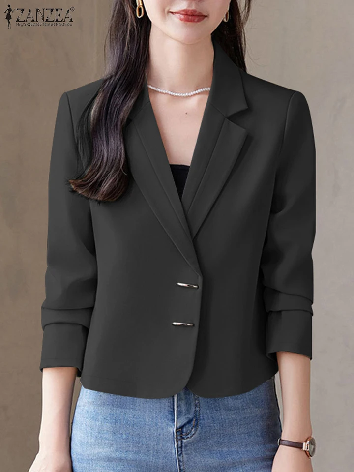 Zanzea módne ženy Blazer Spring Spring Elegant klopa s dlhým rukávom Ol Ol Suits 2024 Autumn Príležitostné ležať Outwear Solid Then Jackets Coats