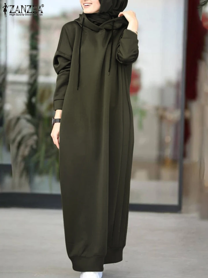 Zanzea Príležitostné dámske šaty jesenné zimné šaty 2024 Trend kapucne s dlhým rukávom Sundress Solid Loosse dlhá mikina Vestido