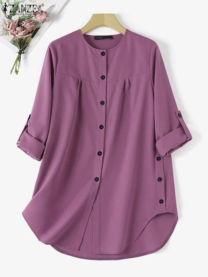 Zanzea Women Casual Loose Goured Hem Košele s dlhým rukávom dlhé camisas islamský o krk gombík blúzka moslim móda jeseň 2024