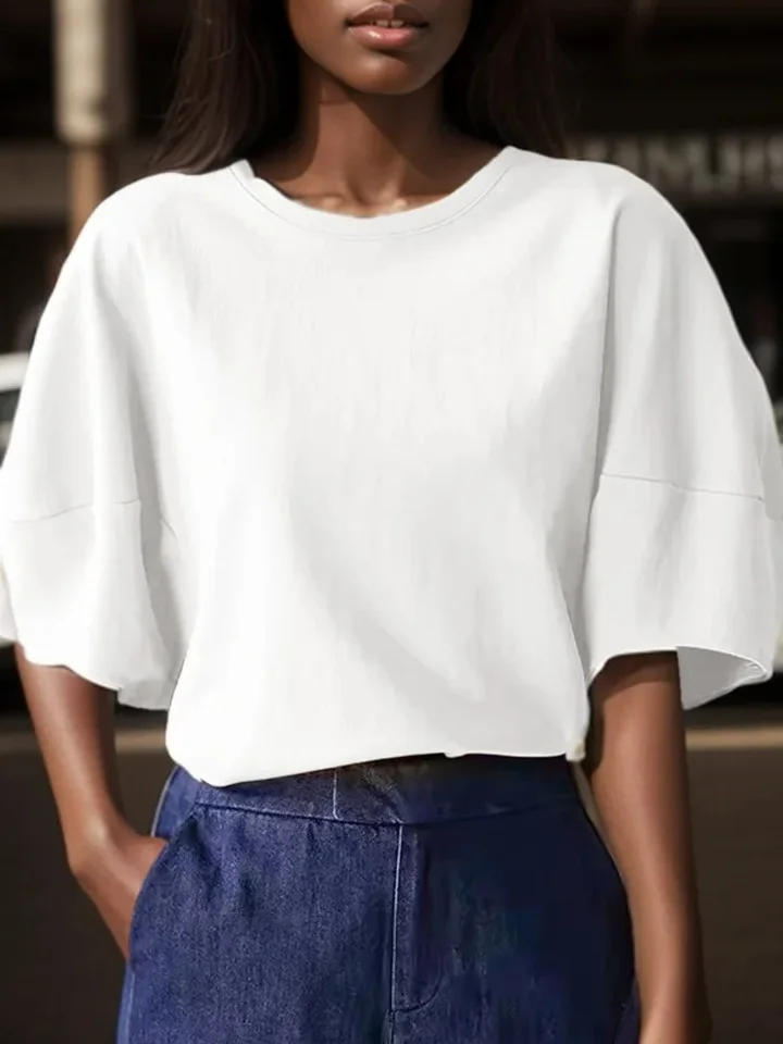 Zanzea ženy Puff Half Ruckve Blúzka módny okrúhly krk Blusas 2024 letné pevné dovolenkové košele neformálne voľné základné tuniky
