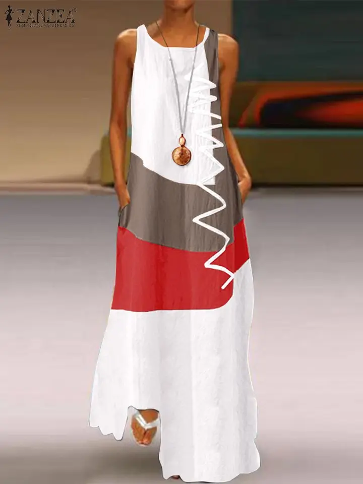 Zanzea Ženy vintage bez rukávov bez rukávov Sundress letné módne sviatočné šaty šaty župan femme casurea Loose Beach Vestido