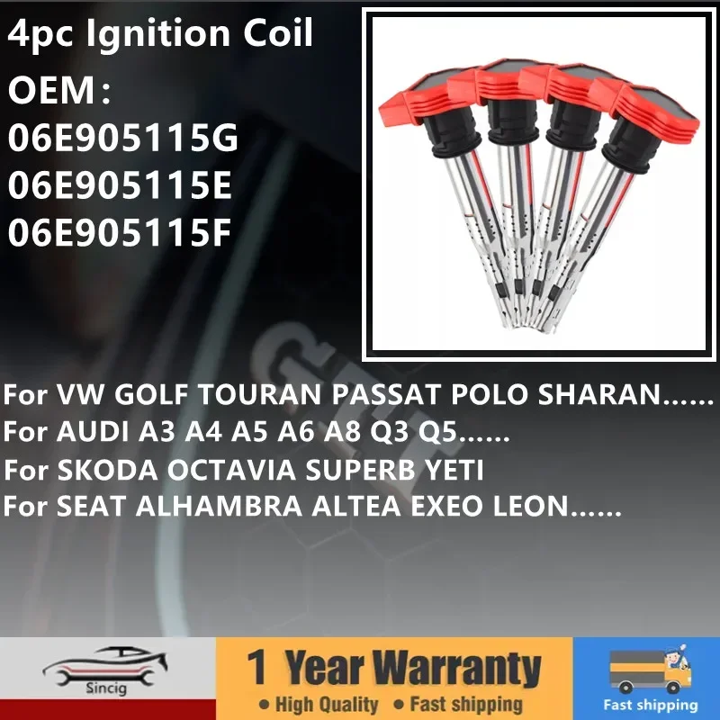 Zapaľovacia cievka pre VW Passat B6 Golf MK5 Polo Sharan pre Audi A3 A4 A6 Q3 Q5 pre Skot Octavia pre sedadlo 06E905115G 07K905715F