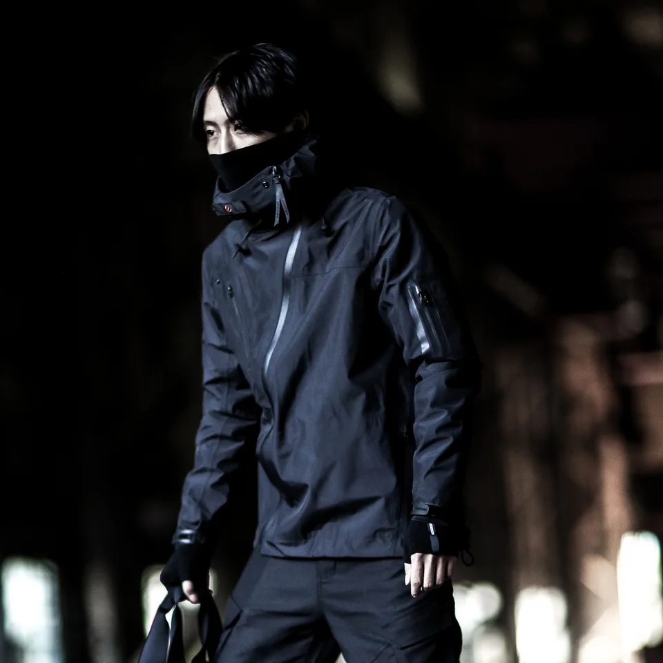 Zaručovanie 18aw Funkčné vodotesné ľahké bundy Cyberpunk Diagonálny zips
