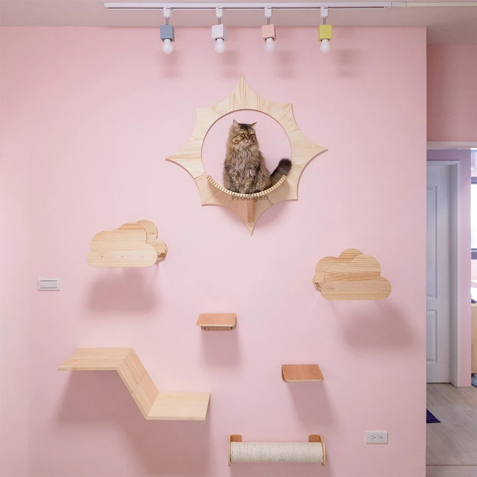 Zasunuté mačka pravý uhol sklíčku Slid Wood Square Square Platforma pre pedálové príslušenstvo vhodné na hranie, skákanie a odpočinok