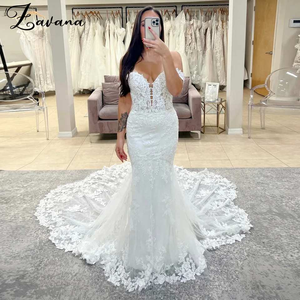 Zavana Modern Mermaid Svadobné šaty čipky čipky backless Zipper Vestidos de Novia seknia de novia Abito da sposa prispôsobené