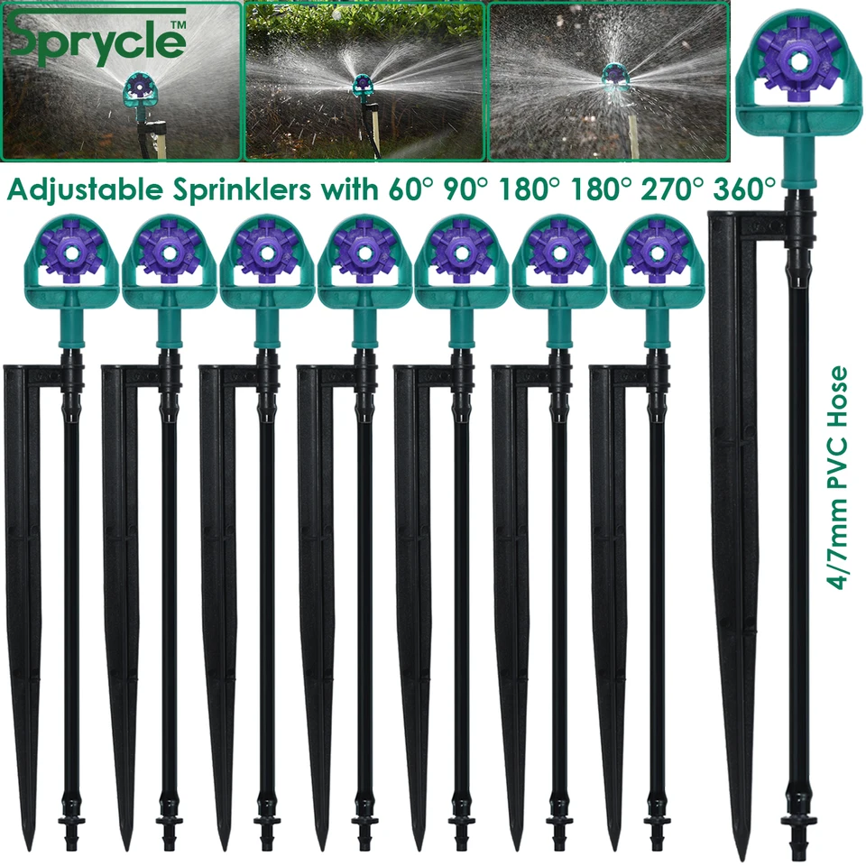 Zavlažovanie kvapkania vody Sprycle Voda nastaviteľné postrekovače 60/90/180/270/360 Stupeň 195 mm vklad pre zavlažovacie rastliny Záhradné náradie