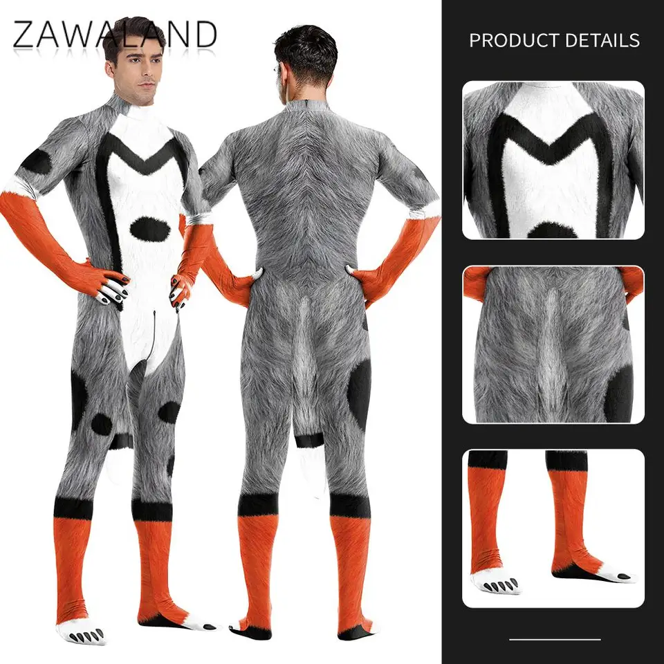 Zawaland Adult Furry Petsuit Animal 3D Print Zentai Bodysuit Fancy Carnival Cosplay Cossplay Festival Party