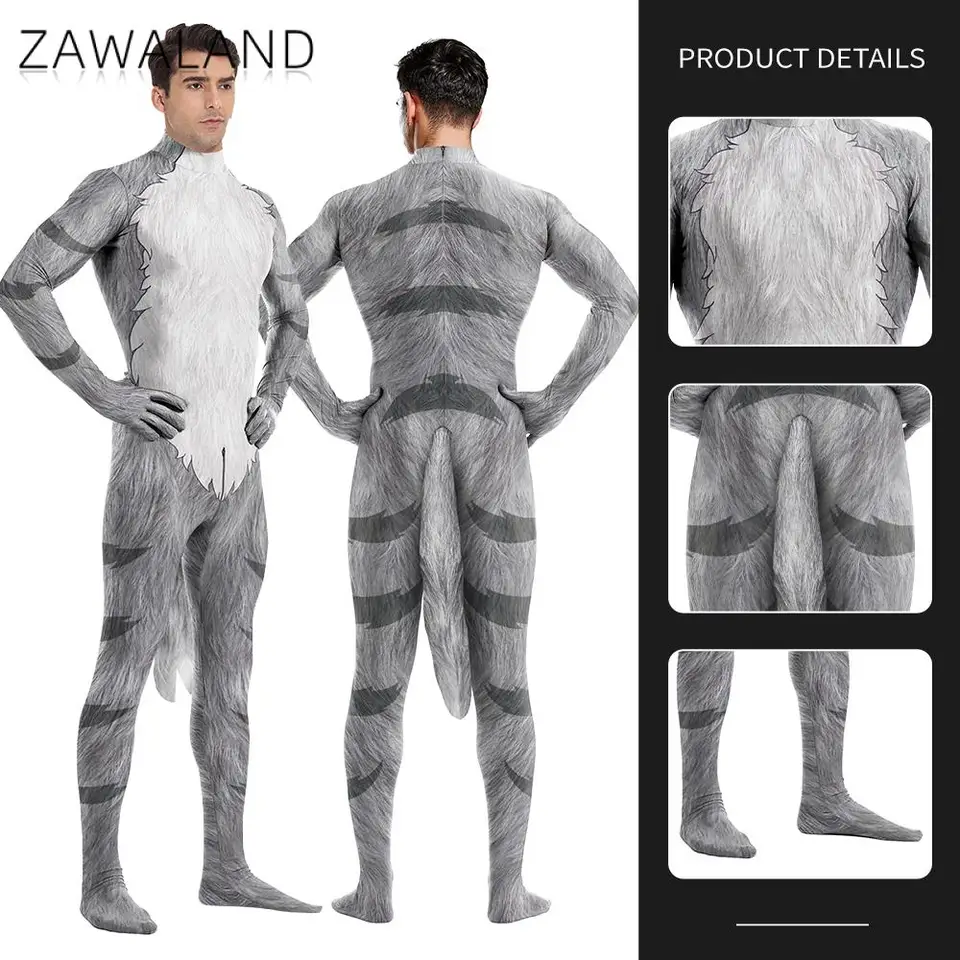 Zawaland muži Furry PetSuit Carnival Purim Cosplay kostým zvieracie Fancy Bodysuit Festival Party maskuje mašky show oblečenie