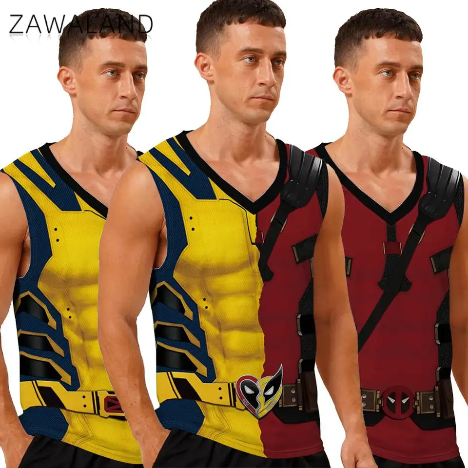 Zawaland pre dospelých Cosplay Deadpool Wolverine kostým Moive superhrdina 3D tlačové topánky pre mužov Halloween Party Fitness Vesta Shirts
