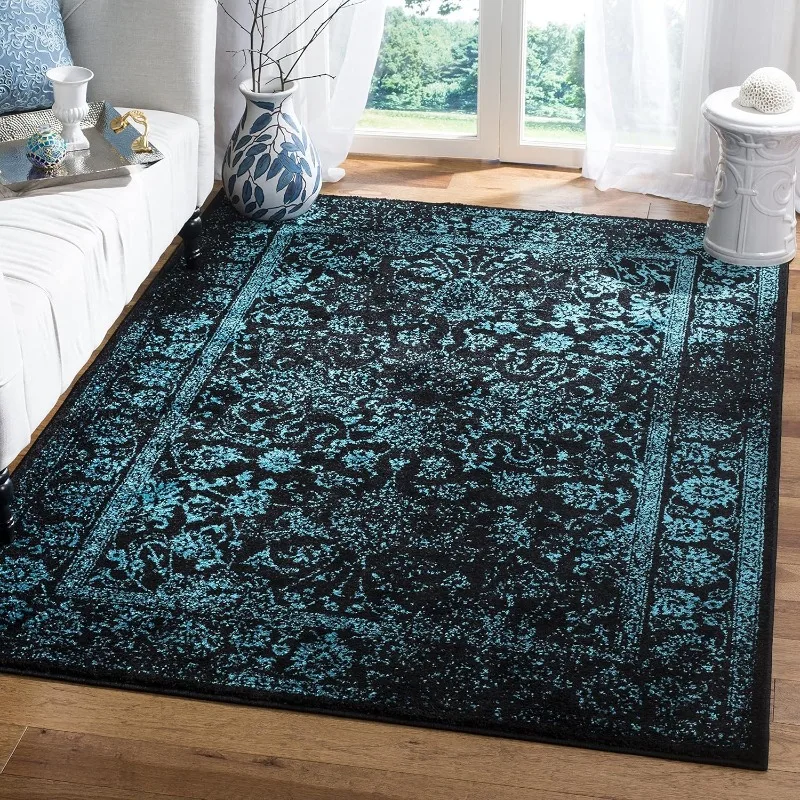 Zbierka Adirondack Accent Koberce Black Teal Oriental Easy Care Ideálne pre oblasti vysokej premávky v spálni v obývacej izbe v vchode