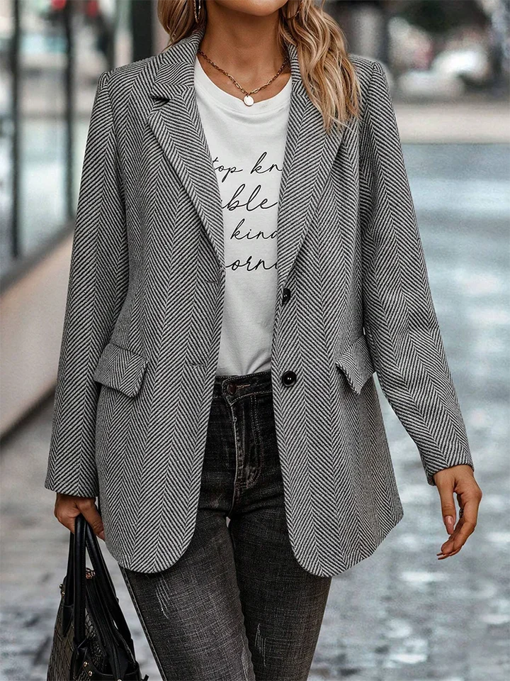 ZBZA Dámska retro textúra sako Loose Polded Ramer Lafl Long Ruckve Single Breast Solid Leme Slit Bunda Jar Nový kabát