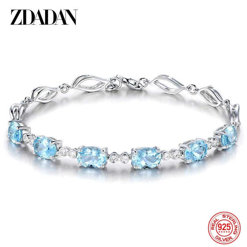 Zdadan 925 Sterling Silver Aquamarine Bracelet pre ženy módne svadobné šperky