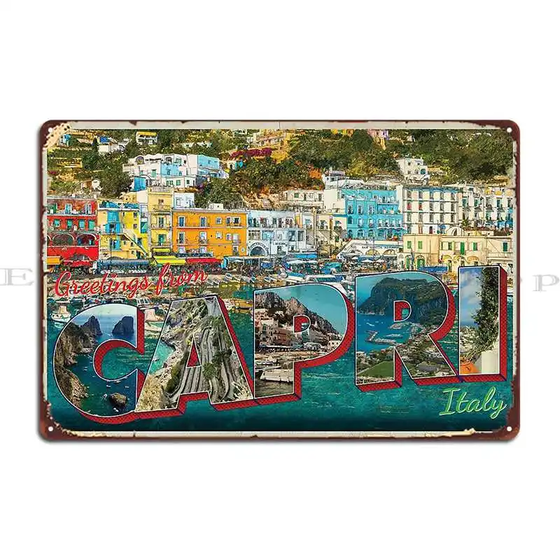Zdravím od Capri v Taliansku vintage štýl retro souvenír kovový plake plakety plakety dekorácia
