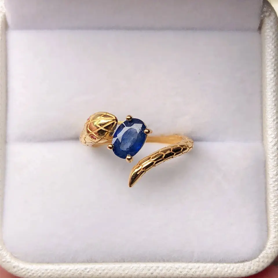 ZECAA 925 Blue Sapphire šperky hadie zafírový prsteň s prírodným modrým zafírovým drahokamom 5*7mm S925 Strieborný had zafírový prsteň