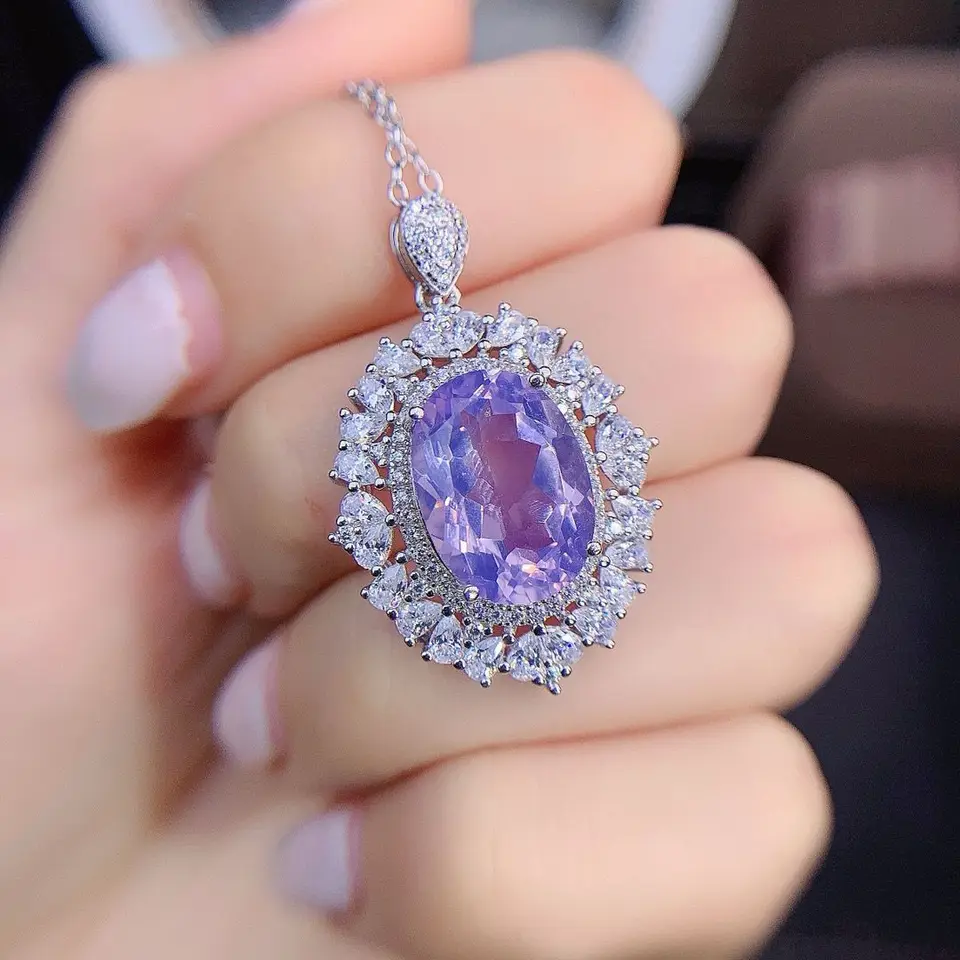 ZECAA 925 Lavender Amethyst šperky žena s príveskom s prírodným levanduľovým ametystom 10*14 mm S925 Strieborný levanduľový prívesok ametyst