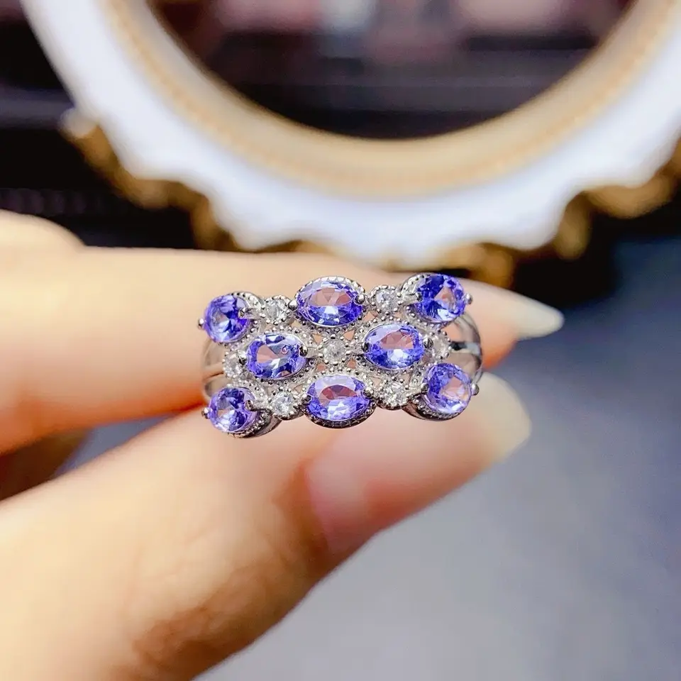 ZECAA Tanzanite 925 Šperky Žena Tanzanit Ring s prírodným tanzanským drahokamom 3*4 mm žena S925 Striebro tanzanitový prsteň šperky