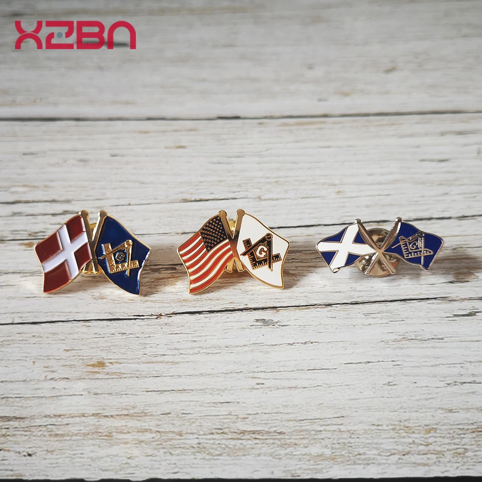 Zednársky klop Pins Badge Mason Freemason Double Flag Odznak Dánsko