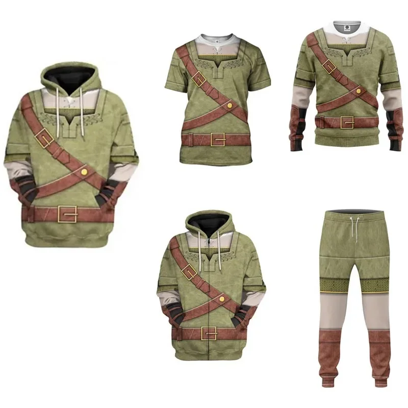 Zelda Hoodie Cosplay kostým Breath of the Wild Link s kapucňou s kapucňou dospelých dospelých mužov Halloween kabát Karneval tričko nohavičky Suia