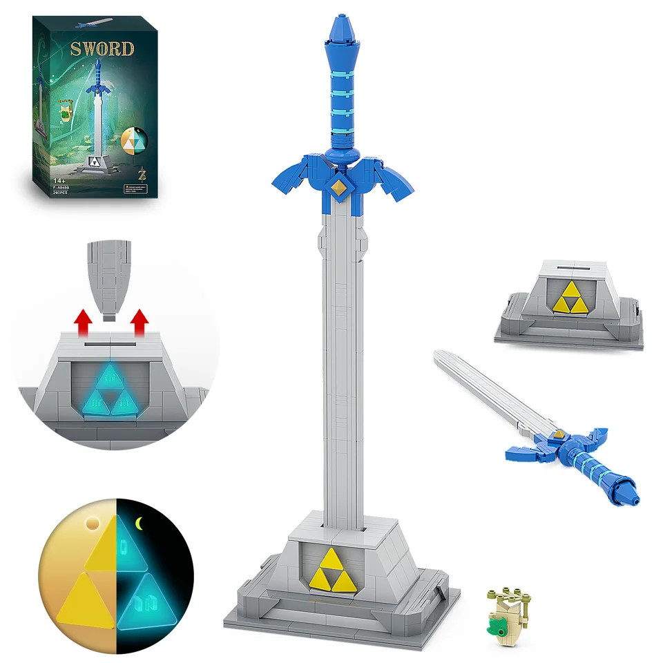 Zeldas Master Sword Building Blocks Kit slzy Kingdom Link Hero Hylian Shield pre anime figúrky darčeky hračky （290ks）