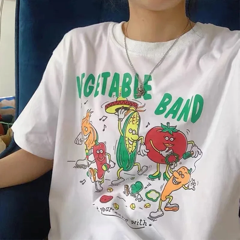 Zeleninová kapela tlač Dámske tričko Harajuku Streetwear estetické grafické grafické tričko bavlnené krátke rukávy vtipné ženské topy oblečenie