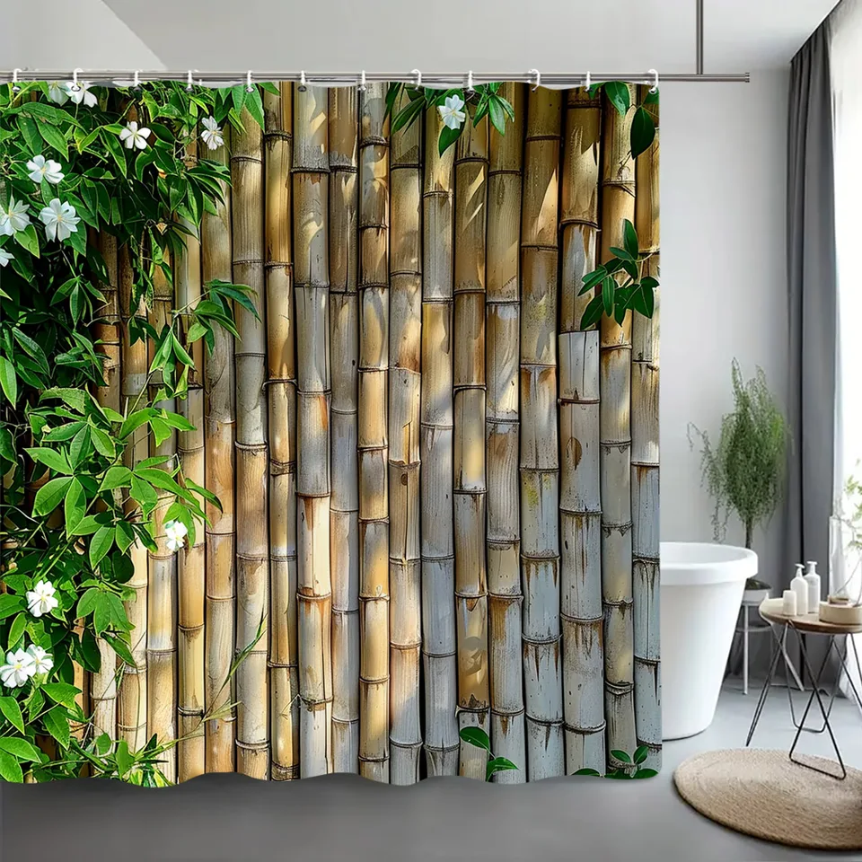 Zelená bambusová sprchová opona zen meditácia Nature botanická polyester tkanina sprchové závesy kúpeľňa dekor s háčikmi