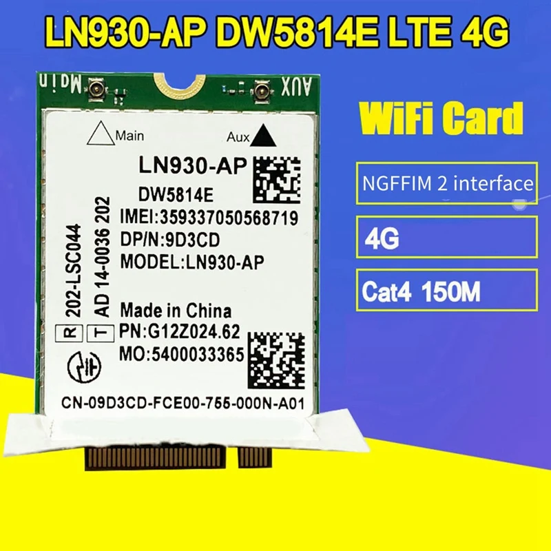 Zelená karta WiFi pre Dell NAPOPOPS Latitude 5285 5480 5580 7480 DW5814E pre TELIT LN930-AP WIFI CARD WWAN FDD-LTE NGFF