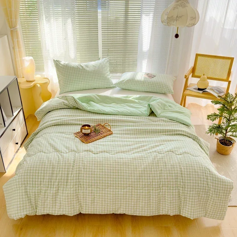 Zelená kockovaná letná prikrývka Vysoko kvalitná obojstranná letná prikrývka Queen Bed Quilt Jednoduchý luxusný pokrývač tenký posteľ kryt posteľnej bielizne