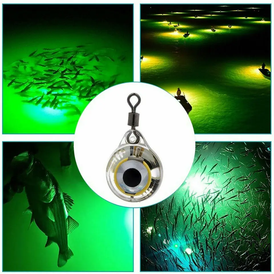 Zelená mini rybárska láka na lautor LED hlboká kvapka pod vodou tvaru očí rybolov rybárske rybolovné návnady Luminárová návnada na prilákanie rýb