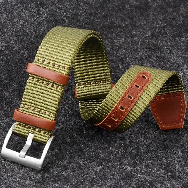 Zelená čierna šedá 20 mm 22 mm nylonová kožená remienok pre ženy Men Sport Watch pásmo s mäkkým náramkom pre pole Hamilton khaki