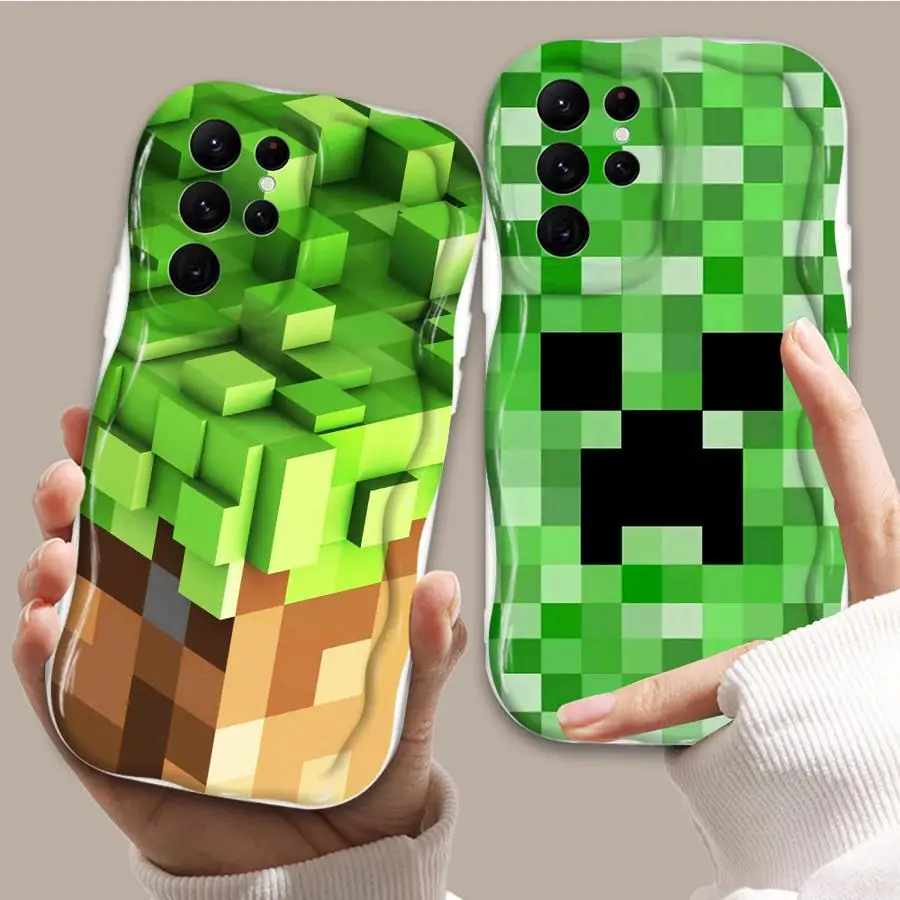 Zelené pixelové monštrum Cartoon Puzdet pre Samsung Galaxy S20 Fe S21 S22 S23 S24 Fe Plus Ultra S25 Plus Ultra Soft Funda Case