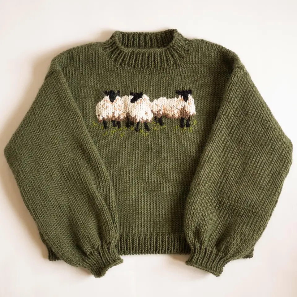 Zelené pletené jahňacie a veľrybový sveter mäkký a teplý na jeseň a zimné rukávy Lantern Loose Retro retro harajuku y2k High Street