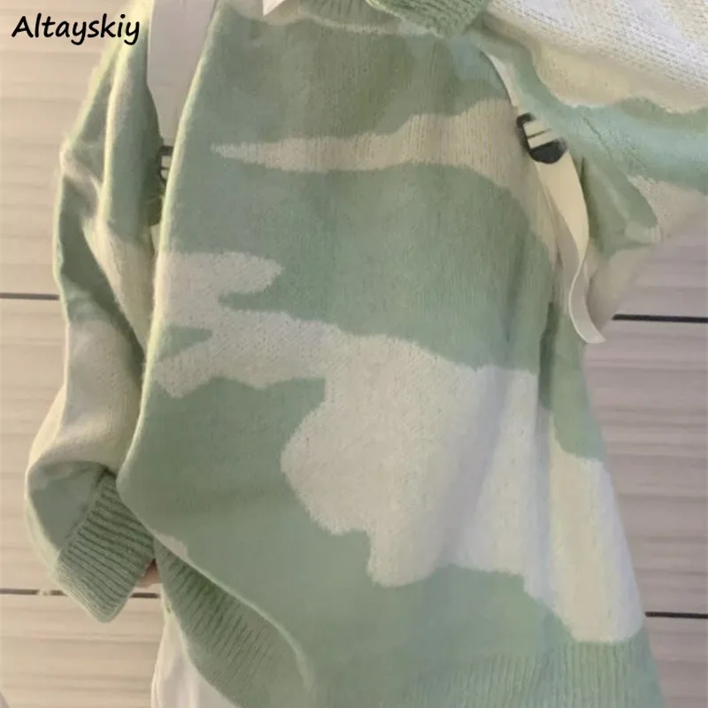 Zelené plutloviny Ženy Svetre novej kórejskej jesennej zimy voľný dizajn sladké patchwork študenti retro príležitostné stretnutie so všetkými zápasmi