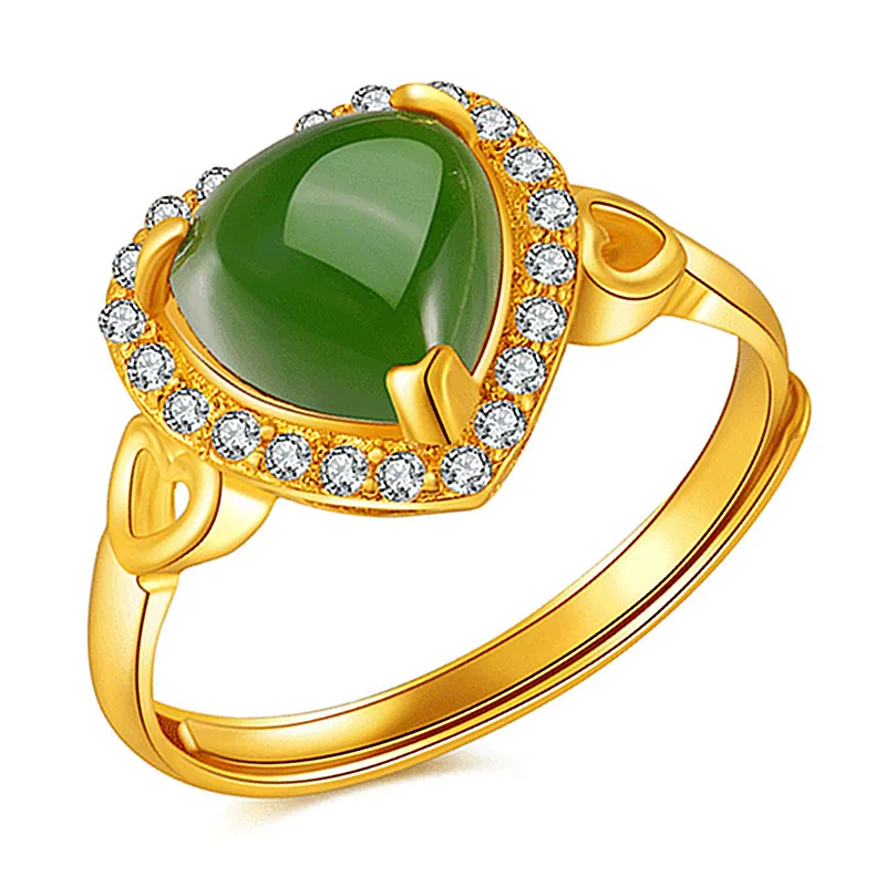 Zelené prírodné jade srdiečko Rings 18k zlaté šarm módne doplnky vyrezávaný drahokam amulet kameň skutočné šperky luxus