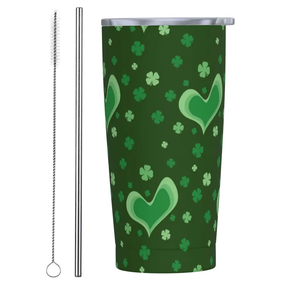 Zelené srdiečko potlač z nehrdzavejúcej ocele Pohárik St Patrick