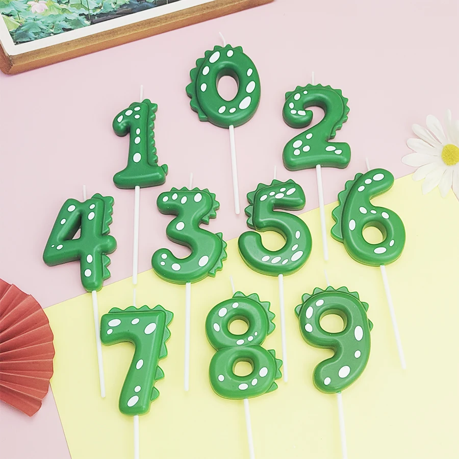Zelené čísla dinosaura 0-9 všetko najlepšie k narodeninám torta Cake DETI KINCE PARTY KARTOBE Dinosaurus Roztomilý sviečka dekorácia