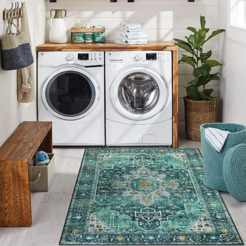Zelený boho vstupný hádzanie koberce Vintage Oriental Medallion Koberce pre bývanie práčovne, ktorá nie je klzká pohovka spálňa podlahová podlaha dom