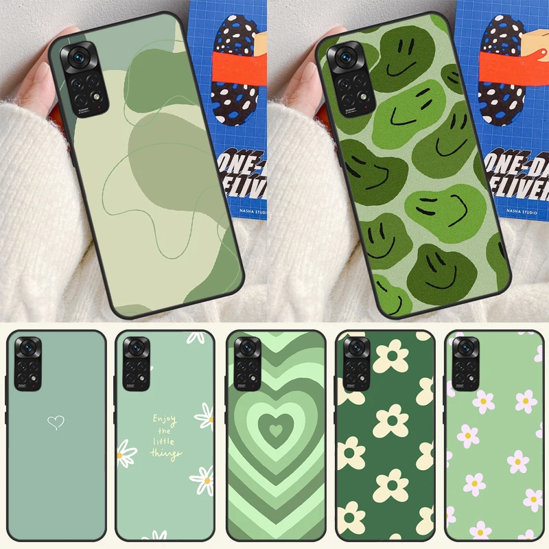 Zelený estetický prípad pre Redmi Note 11 Pro Cover pre Redmi Note 10 Pro 8 9 10S 11S 9a 9c K50 K40 Gaming