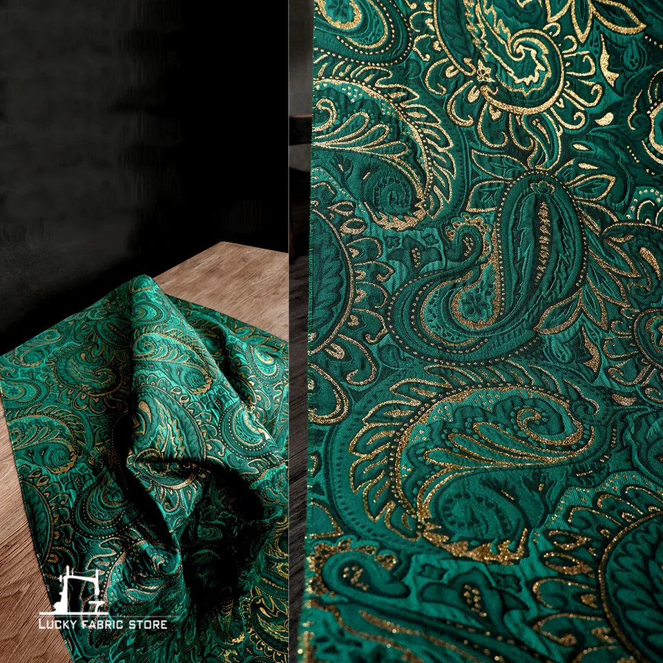Zelený kešu kešu Qiyi Blunded Trojrozmerný etnický vzor Jacquard Texture tkanina odev
