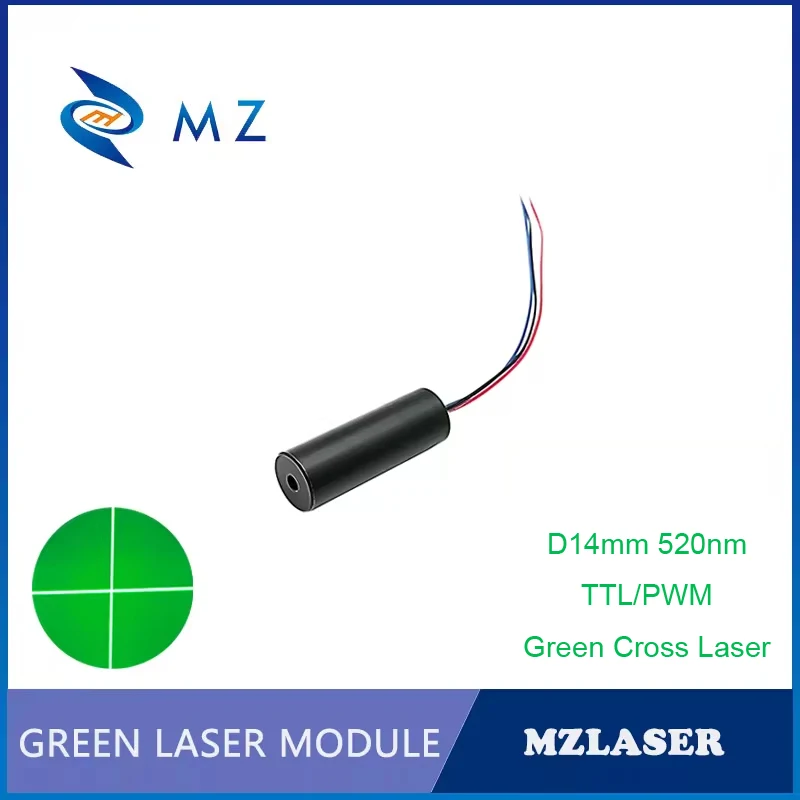 Zelený kríž TTL PWM laserový diódový modul HOT PREDAJ KOMPACT D14MM 520NM 50MW 100 MW sklenené šošovky Priemyselný stupeň laser