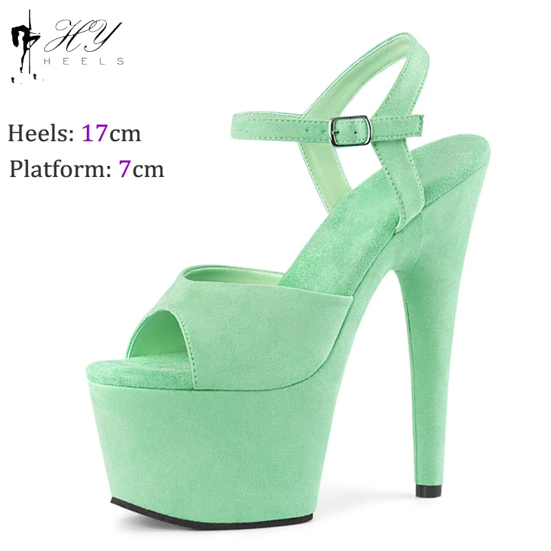 Zelený semiš 17 cm Super High Pole Dance Party Vysoké podpätky Sandále Platforma Svadobná strana Peep Toe Stripper Shoes topánky