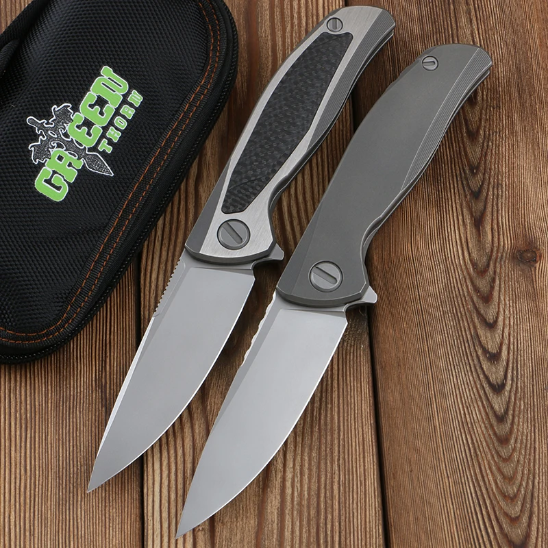 Zelený tŕň F95nl ložový skladací nôž, VG10 Blade Carbon Fiber + Titánska rukoväť TC4, Vonkajšie kempingové prenosné nástroje EDC